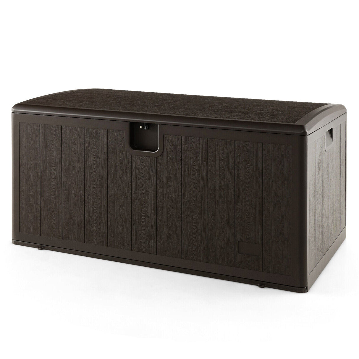 Caja de almacenamiento para patio de 130 galones, resistente a la intemperie, con tapa con cerradura - Marrón