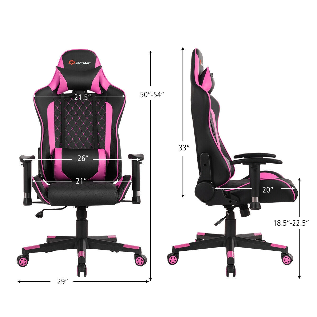 Silla de juego con masaje, soporte lumbar y reposacabezas