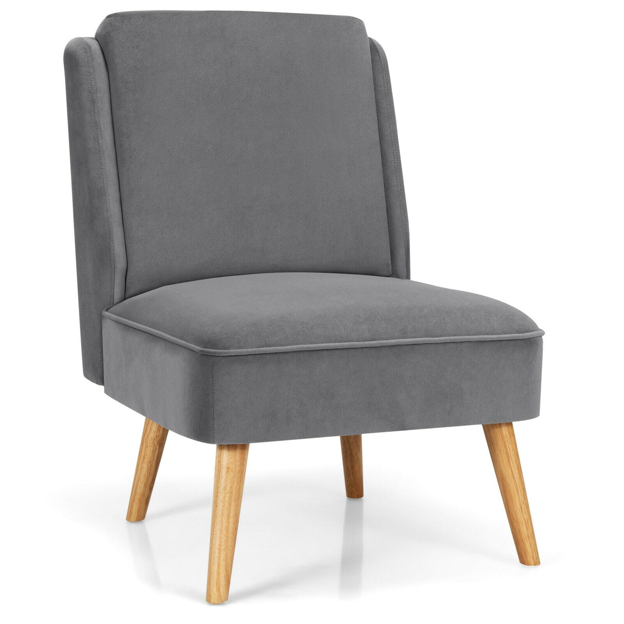 Sillón auxiliar sin brazos de terciopelo con patas de madera de caucho para dormitorio