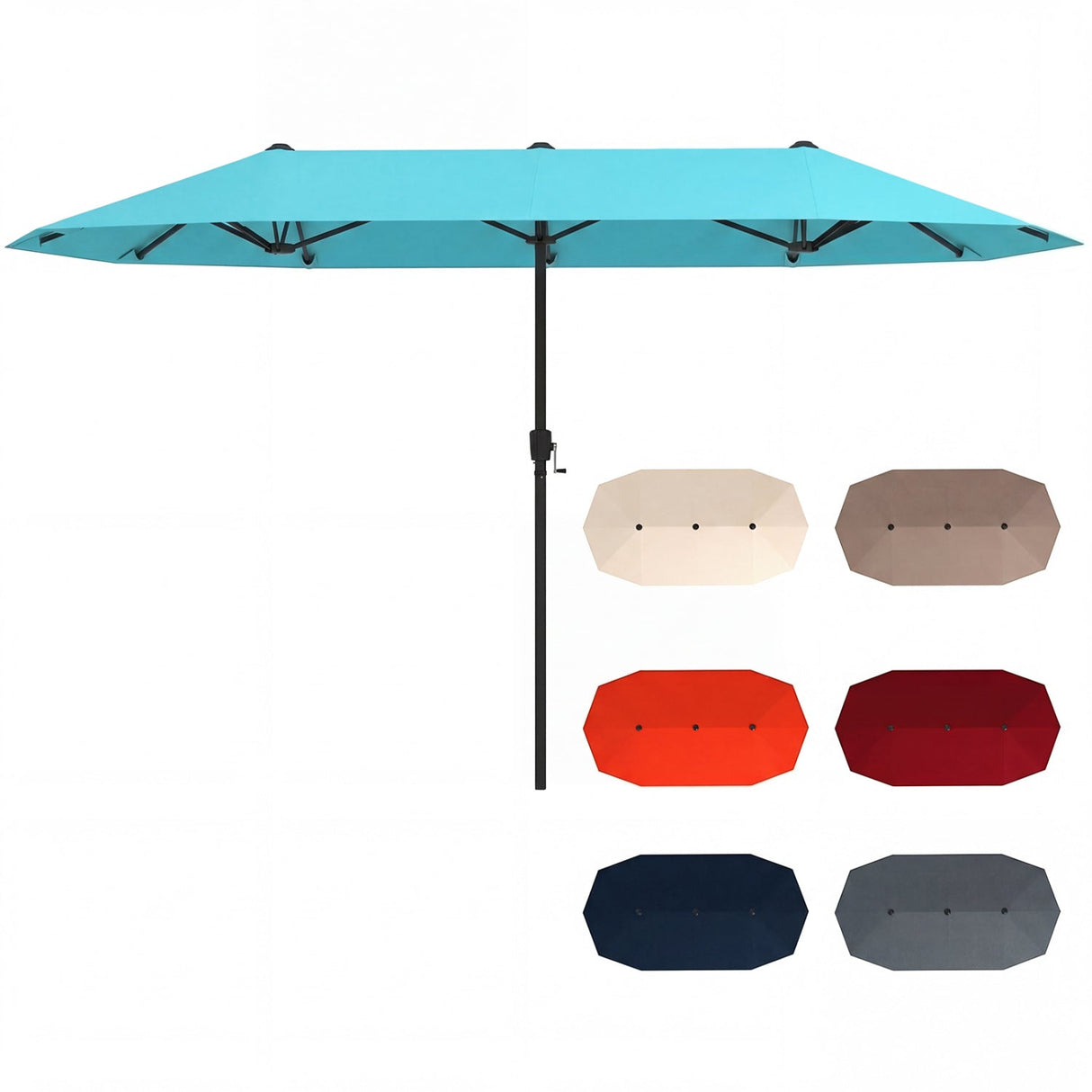 Sombrilla de Patio Grande de 13 Pies, Parasol Doble con Manivela para Exteriores - Beige