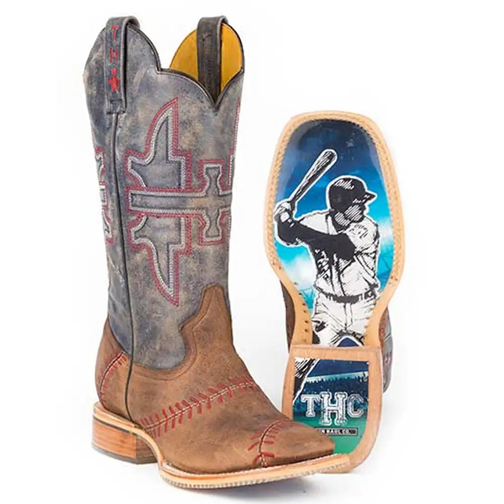 Bota Vaquera de Cuero Tin Haul Slugger con Suela Field Of Dreams (Negro/Café) - Para Hombre