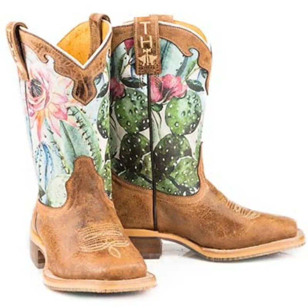 Botas de vaquera de cuero Tin Haul Cactilicious / Raised To be Sharp Sole (Blanco) - Niños pequeños/Niños grandes