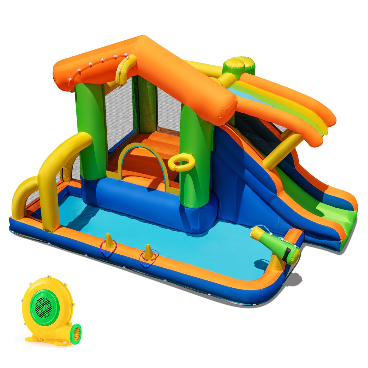 Castillo hinchable 8 en 1 con tobogán y soplador de 480 W