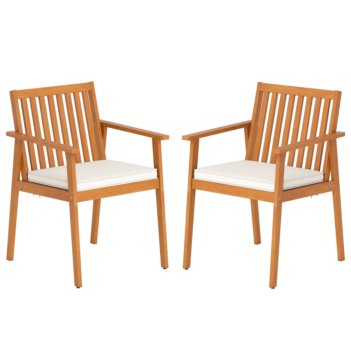 2 Sillas de comedor de patio Sillas de exterior de madera de acacia con cojín acolchado extraíble
