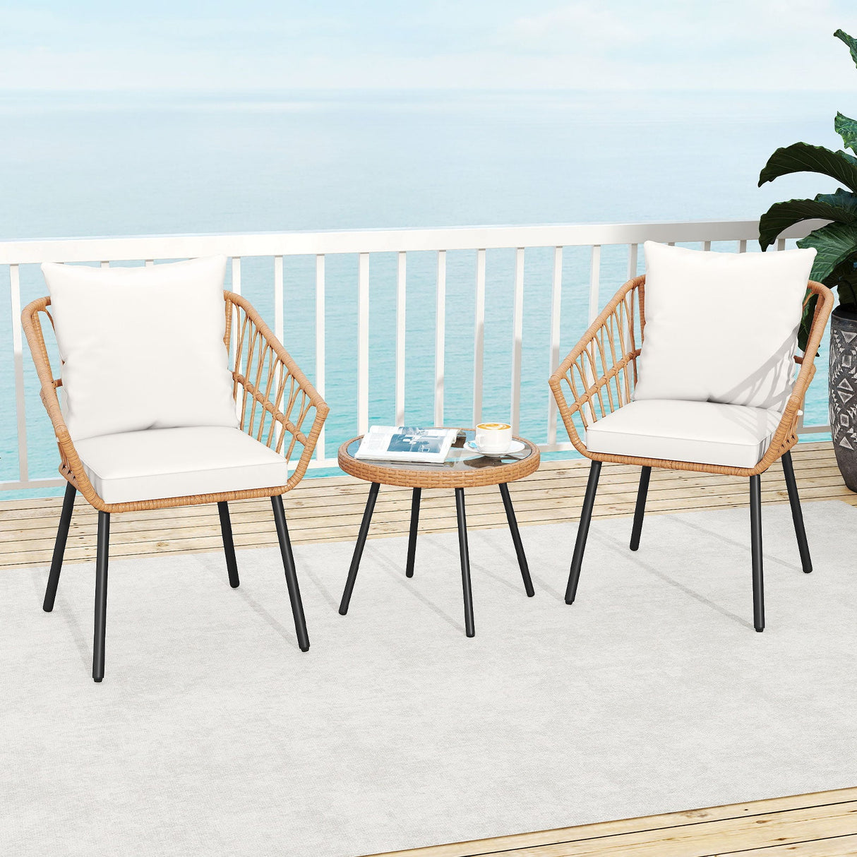 Juego de bistro de 3 piezas para patio con estructura de metal de alta resistencia - Beige