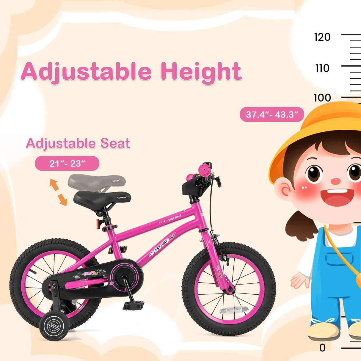 Bicicleta para niños de 16 pulgadas para 4-7 años ajustable con ruedas de entrenamiento extraíbles - 16 pulgadas