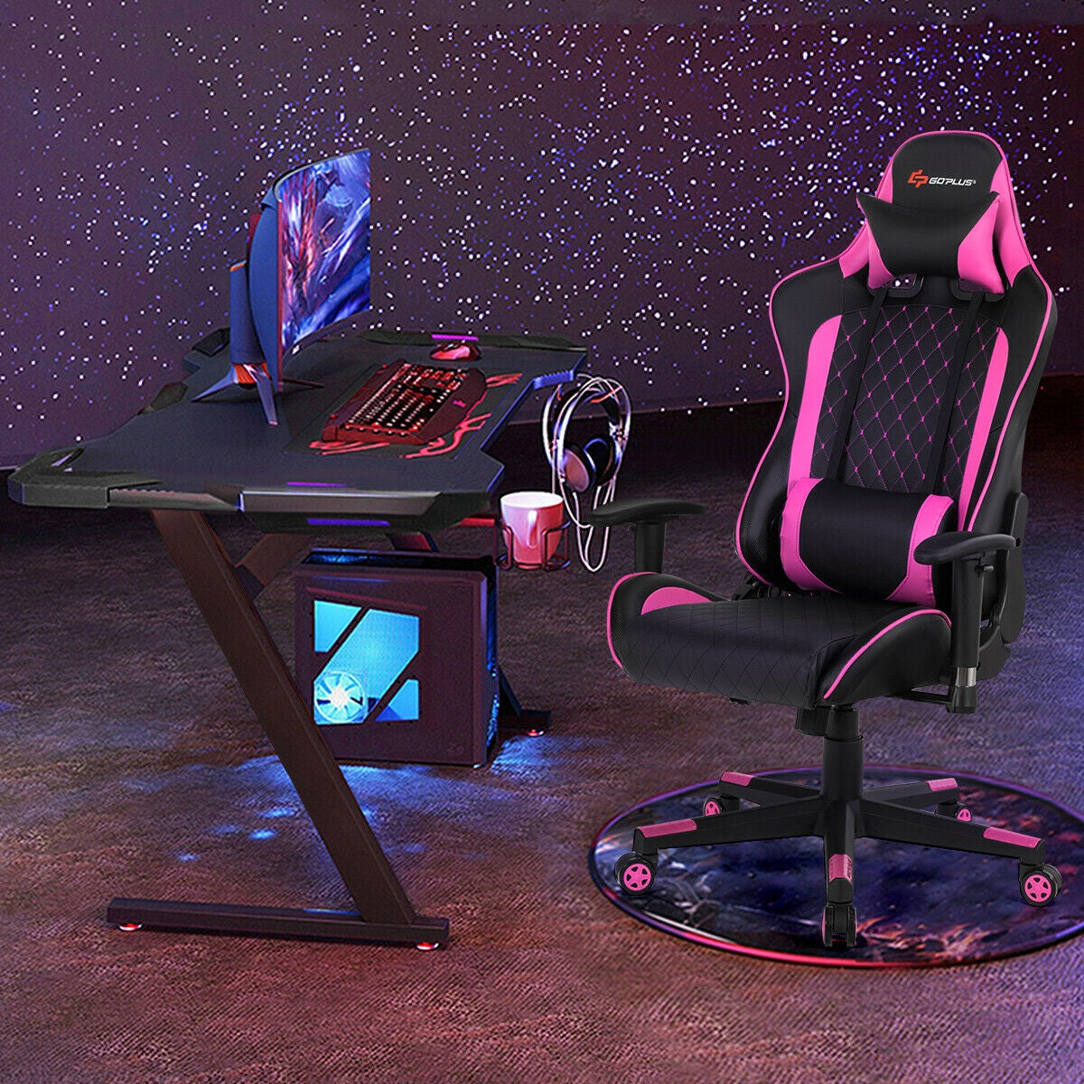Silla de juego con masaje, soporte lumbar y reposacabezas