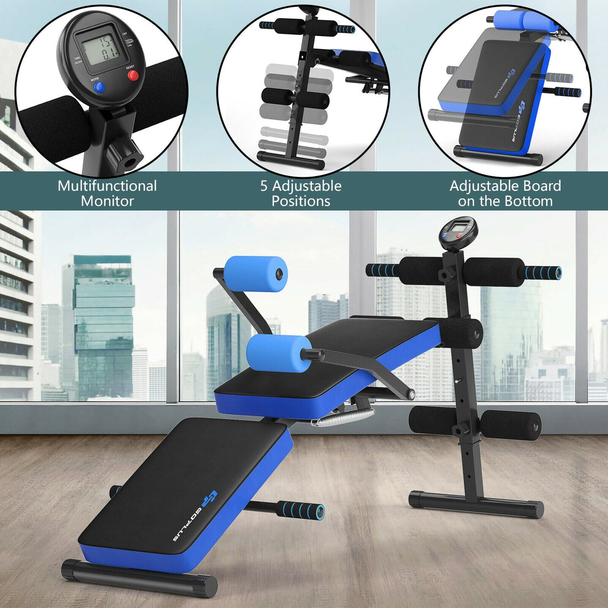 Banco de abdominales ajustable con monitor LCD