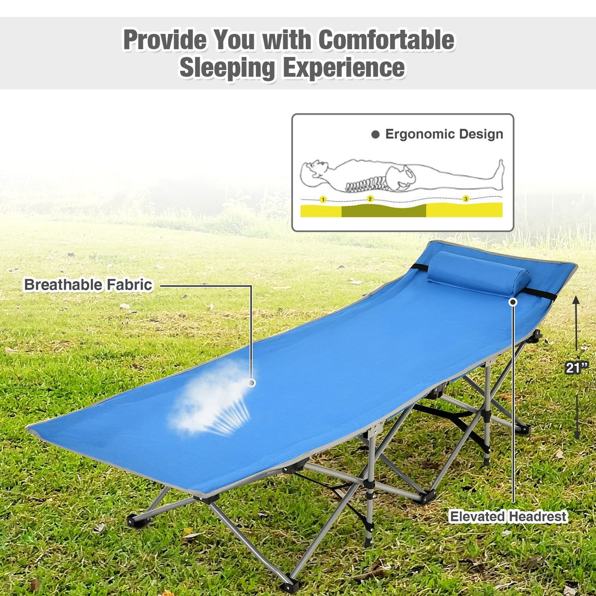 Catres Plegables de Camping con Bolsillo Lateral y Reposacabezas Desmontable