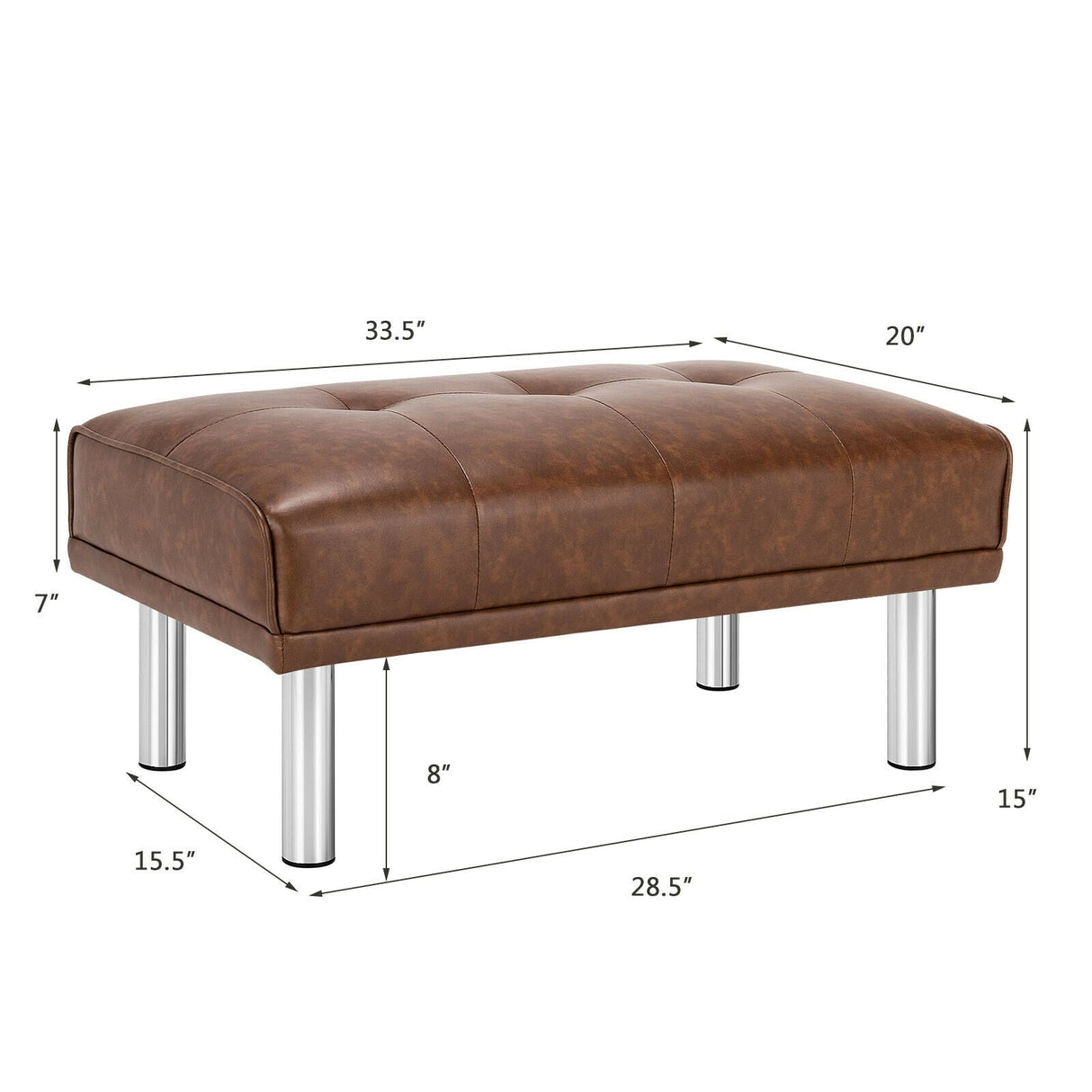 Rectangle Tufted Ottoman with Stainless Steel Legs for Living Room