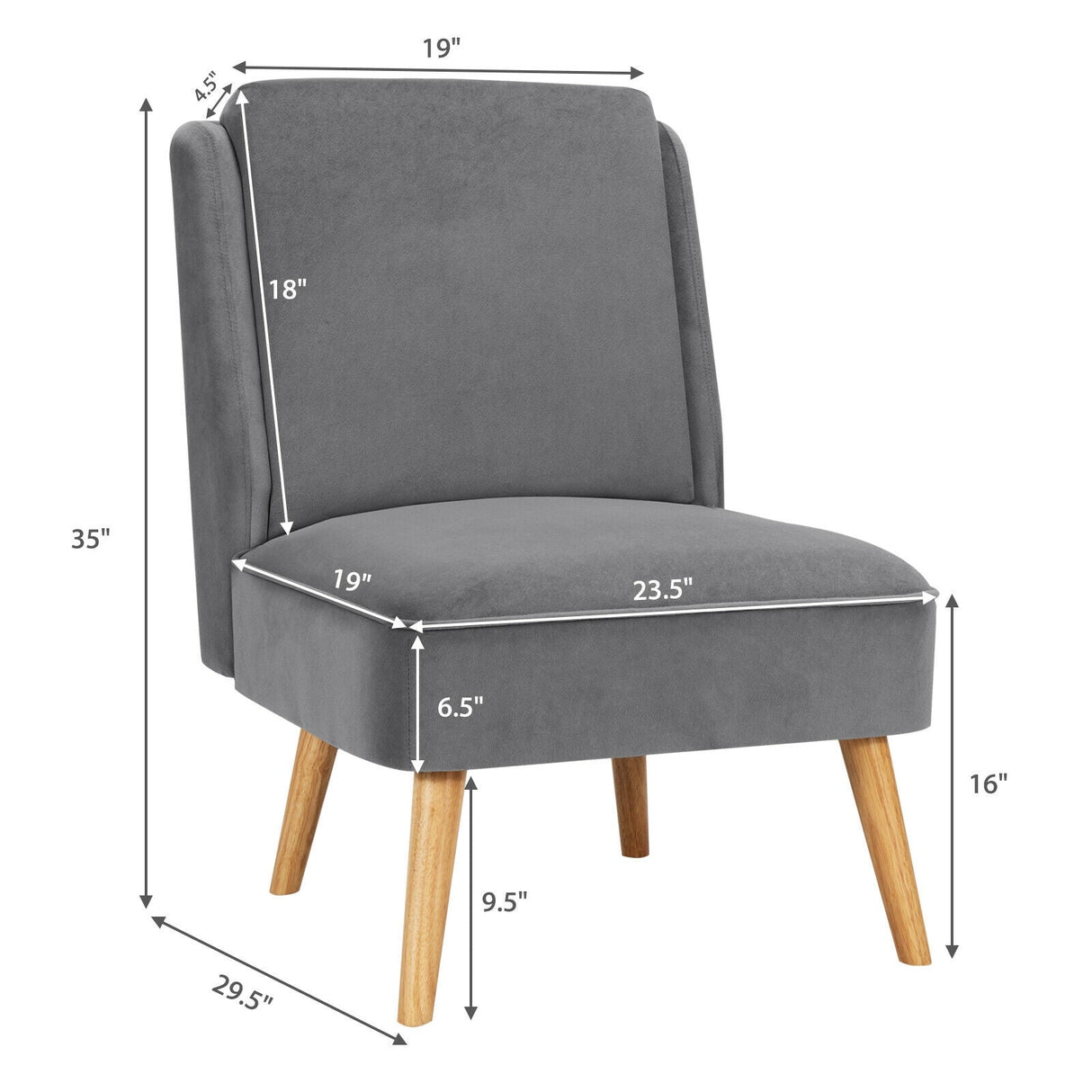 Sillón auxiliar sin brazos de terciopelo con patas de madera de caucho para dormitorio