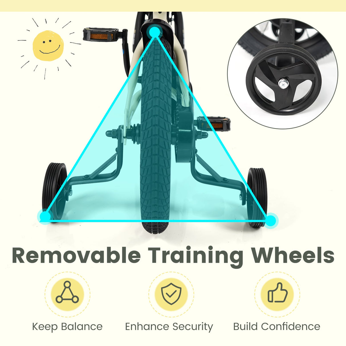 Bicicleta deportiva de 14 pulgadas para niños con ruedas de entrenamiento extraíbles