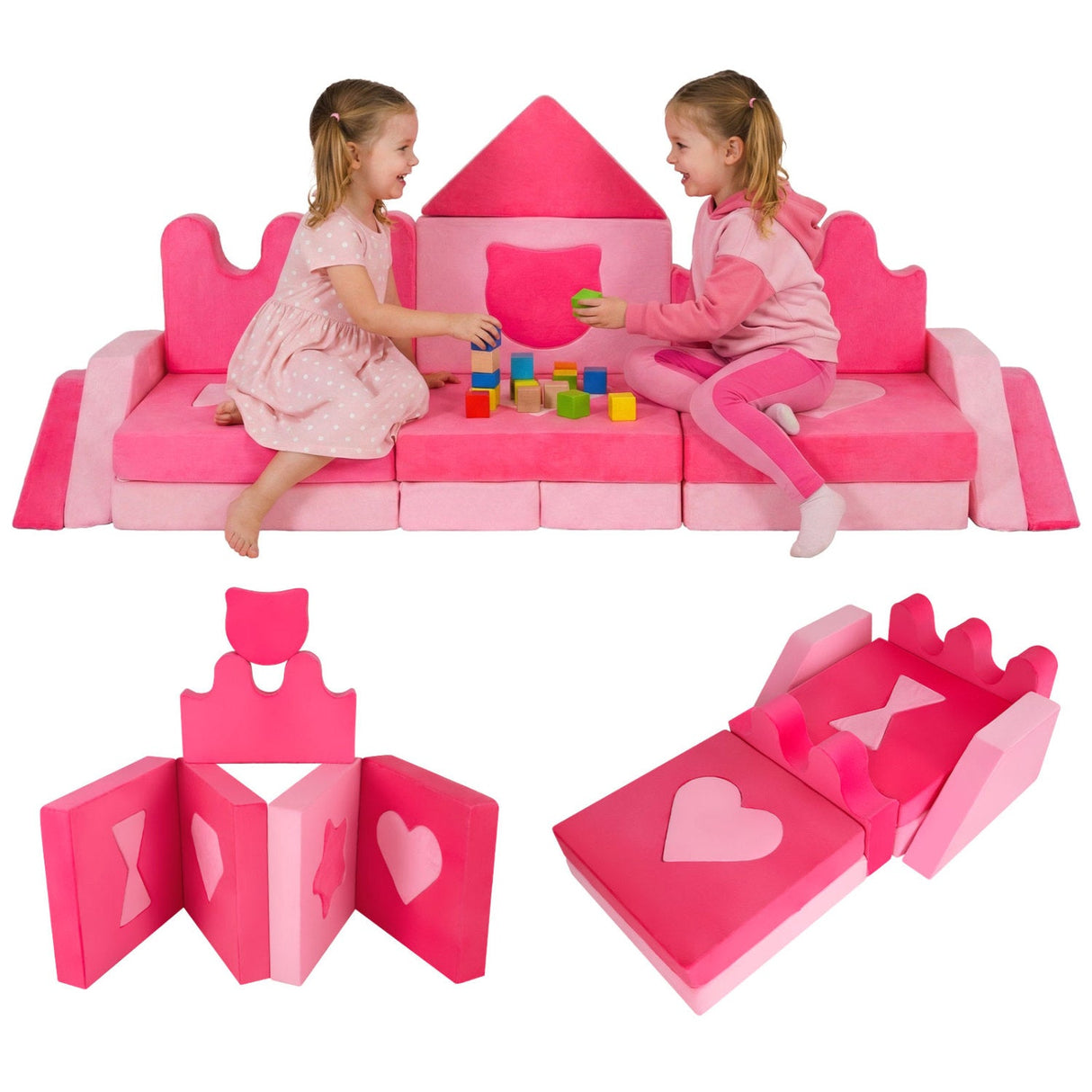 Bloques de espuma de 14 piezas para escalar, sofá modular para niños de 3+ años - Rosa