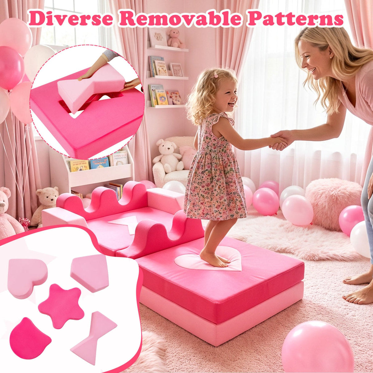 Bloques de espuma de 14 piezas para escalar, sofá modular para niños de 3+ años - Rosa