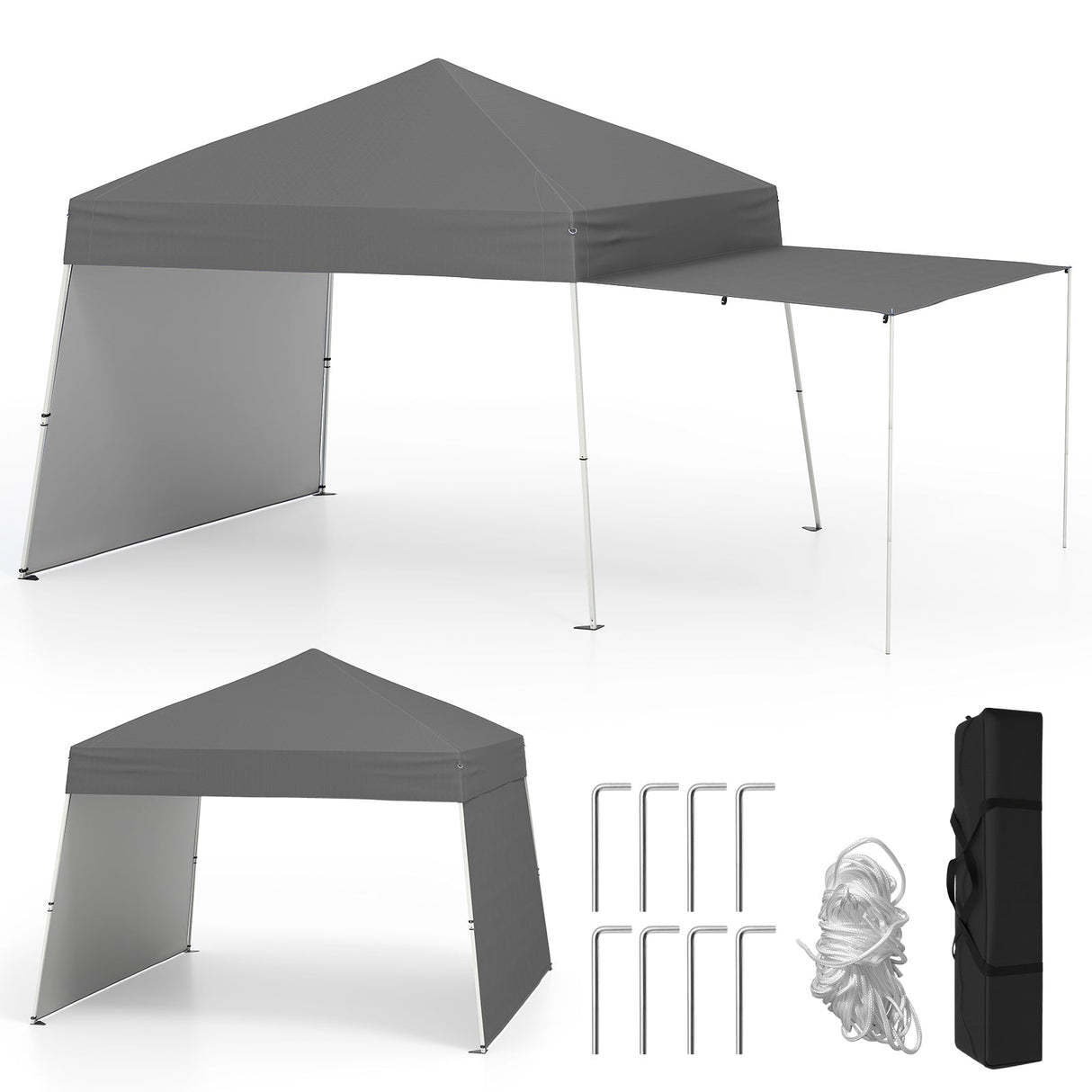 Tienda de dosel plegable de 14 x 9.2 pies con 2 paredes laterales convertibles en toldo y estacas