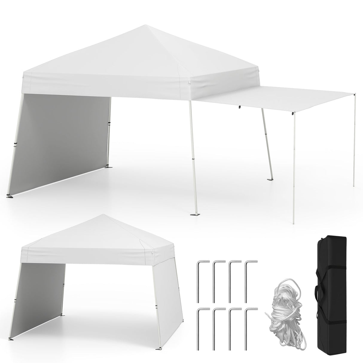 Tienda de dosel plegable de 14 x 9.2 pies con 2 paredes laterales convertibles en toldo y estacas