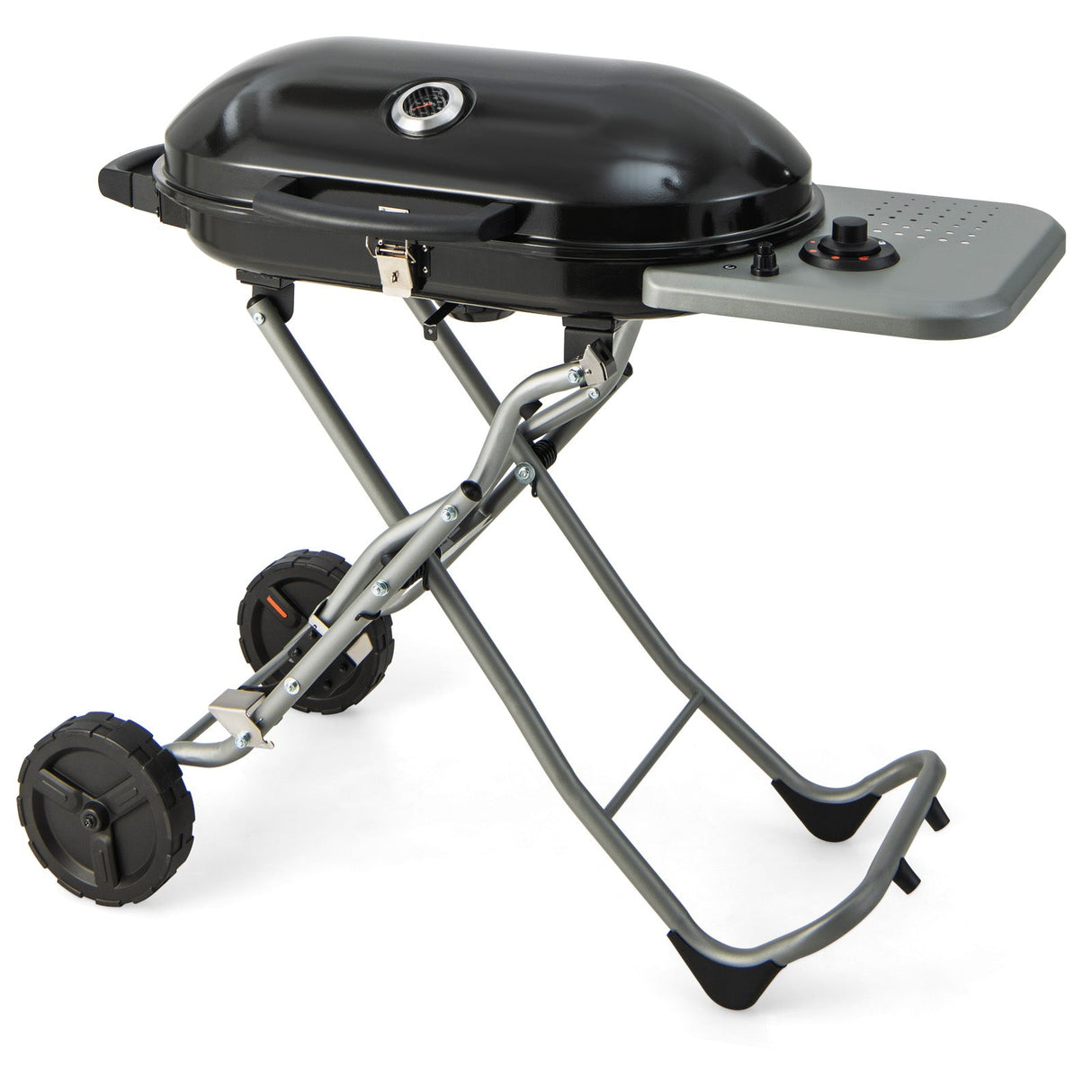 Parrilla de propano portátil para barbacoa de 15000 BTU con ruedas y estante lateral - Negro