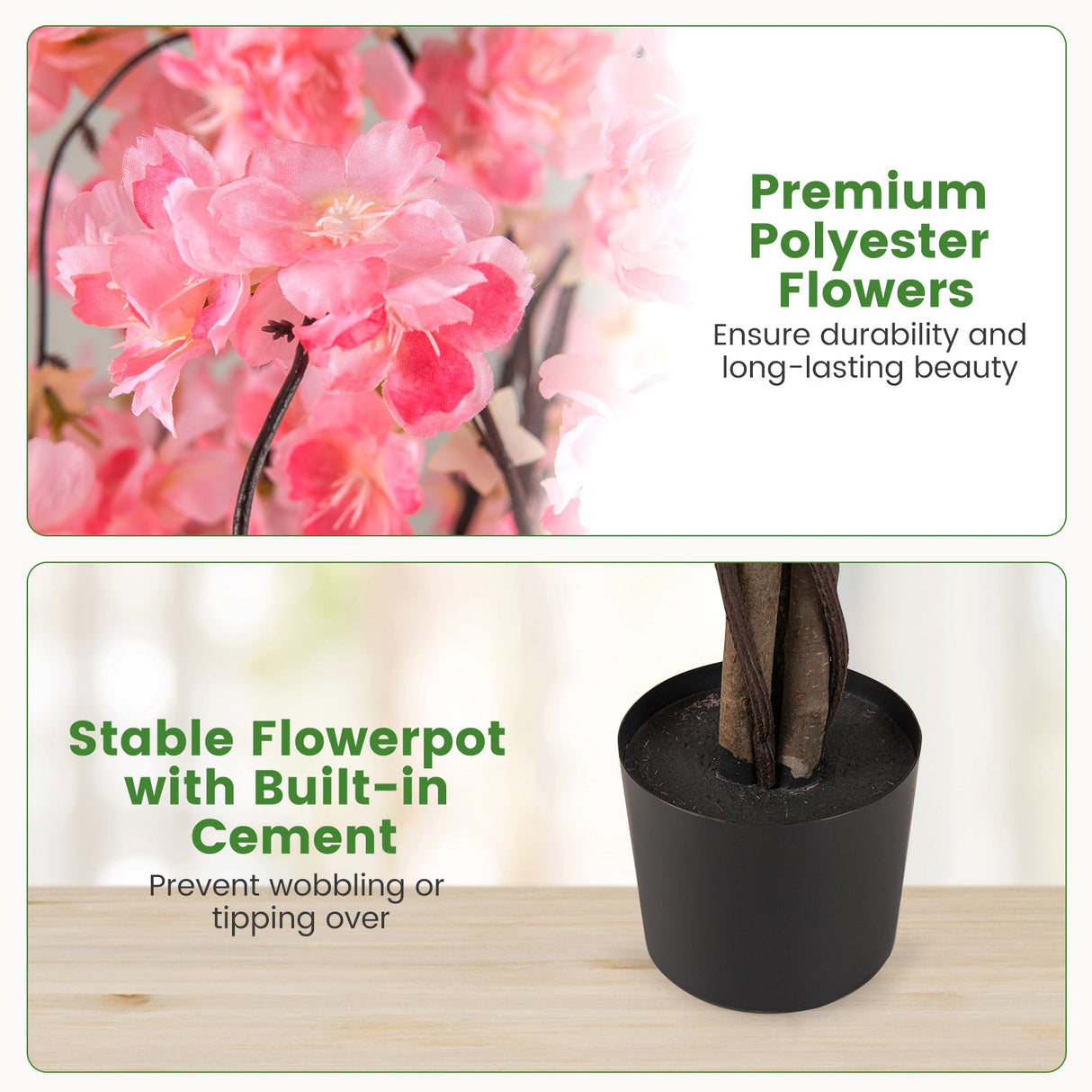 Árbol artificial de flor de cerezo de 5.5 pies de altura con flores rosas/blancas, 1 unidad
