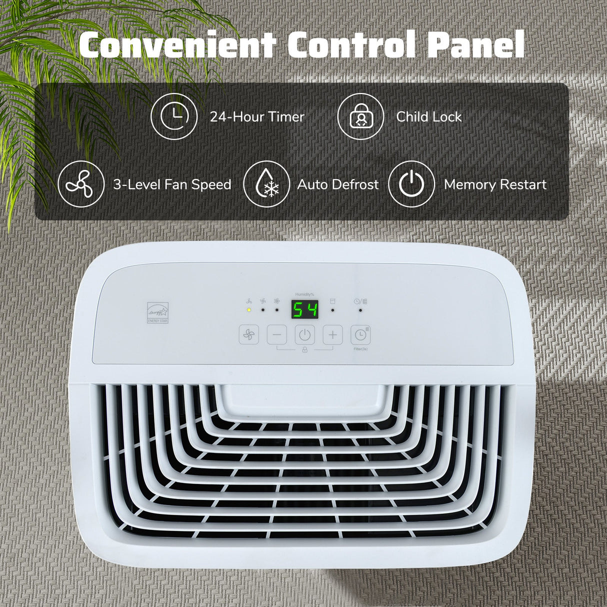 Deshumidificador de 150 pintas con temporizador de 24 horas y pantalla LED - Blanco