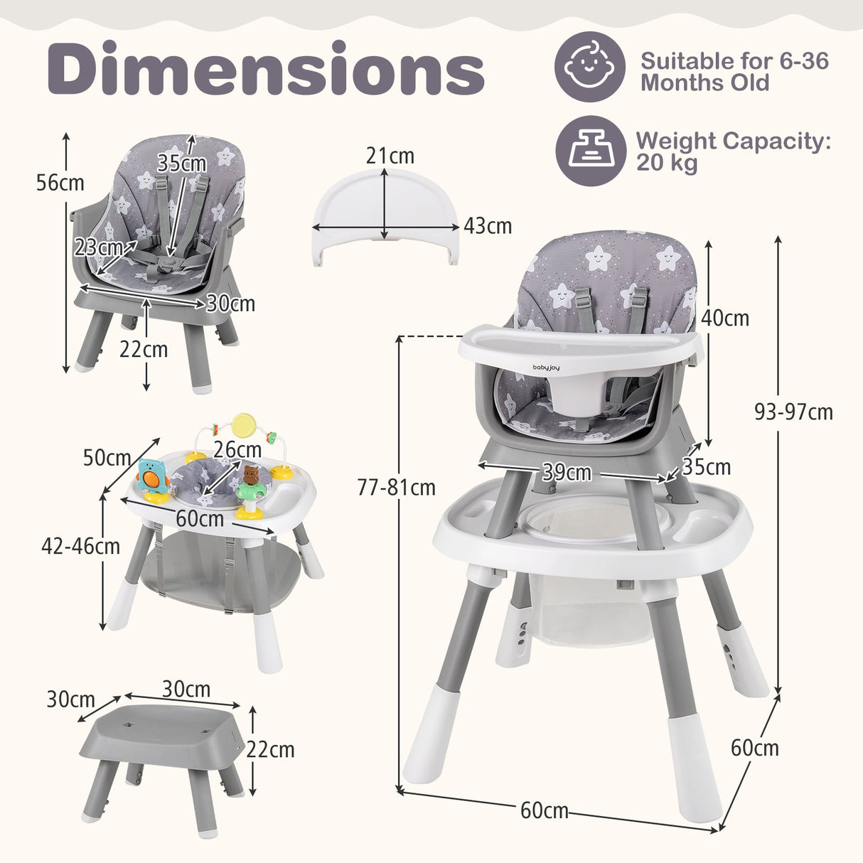 Trona evolutiva 16 en 1 con centro de actividades y elevador para bebés y niños pequeños