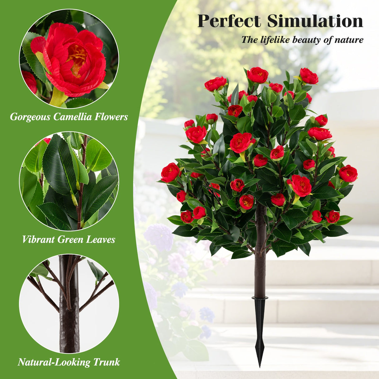 Árbol Artificial de Camelias de 31 Pulgadas, Juego de 2, Árboles de Flores Falsas - Verde