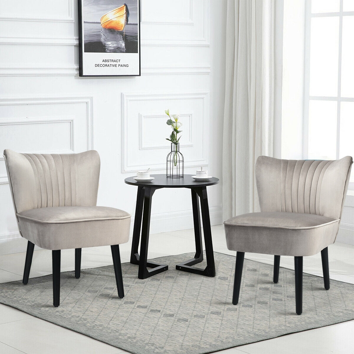 Juego de 2 sillones modernos tapizados con patas de madera maciza