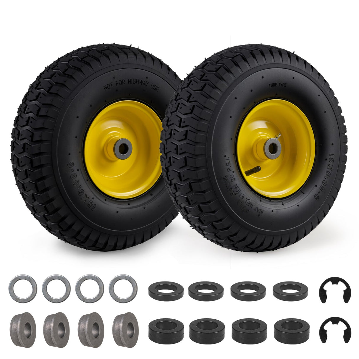 Neumáticos y ruedas de 15 x 6.00-6 con cámara, paquete de 2, 4 capas, amarillos