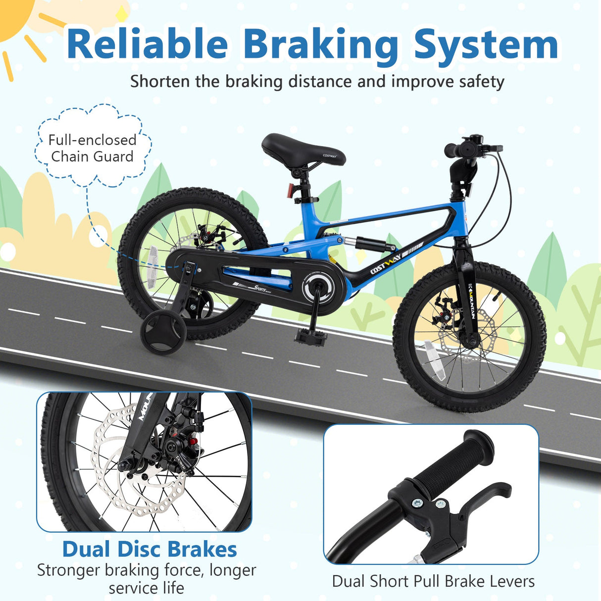 Bicicleta infantil de 16 pulgadas ajustable con amortiguador y timbre para niños de 4 a 7 años - 16 pulgadas