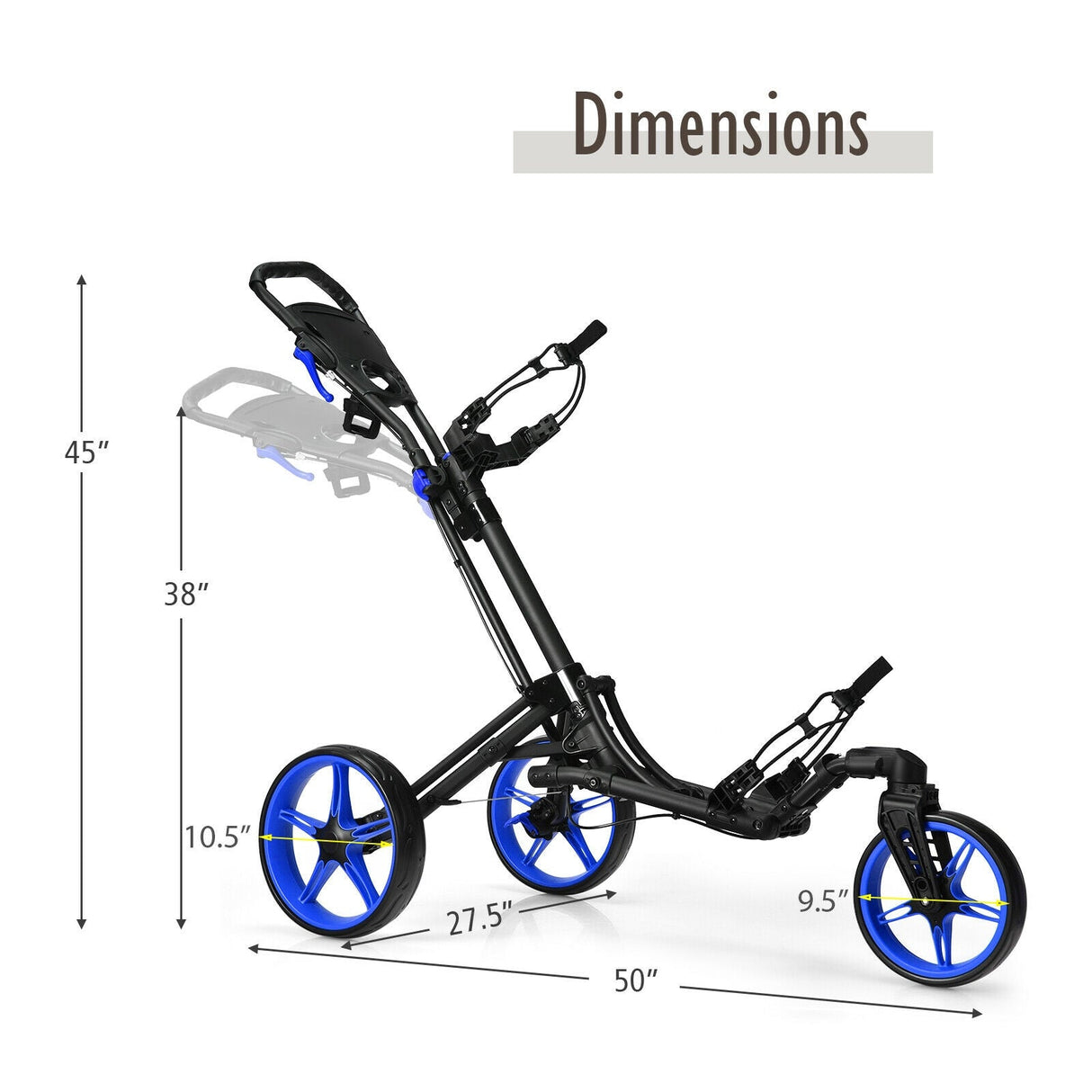 Carro de golf plegable con marcador, mango ajustable y rueda giratoria
