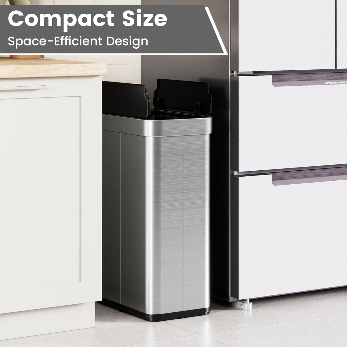 Cesto de basura de 60 litros con tapas abatibles para dormitorio, baño, cocina - Plateado