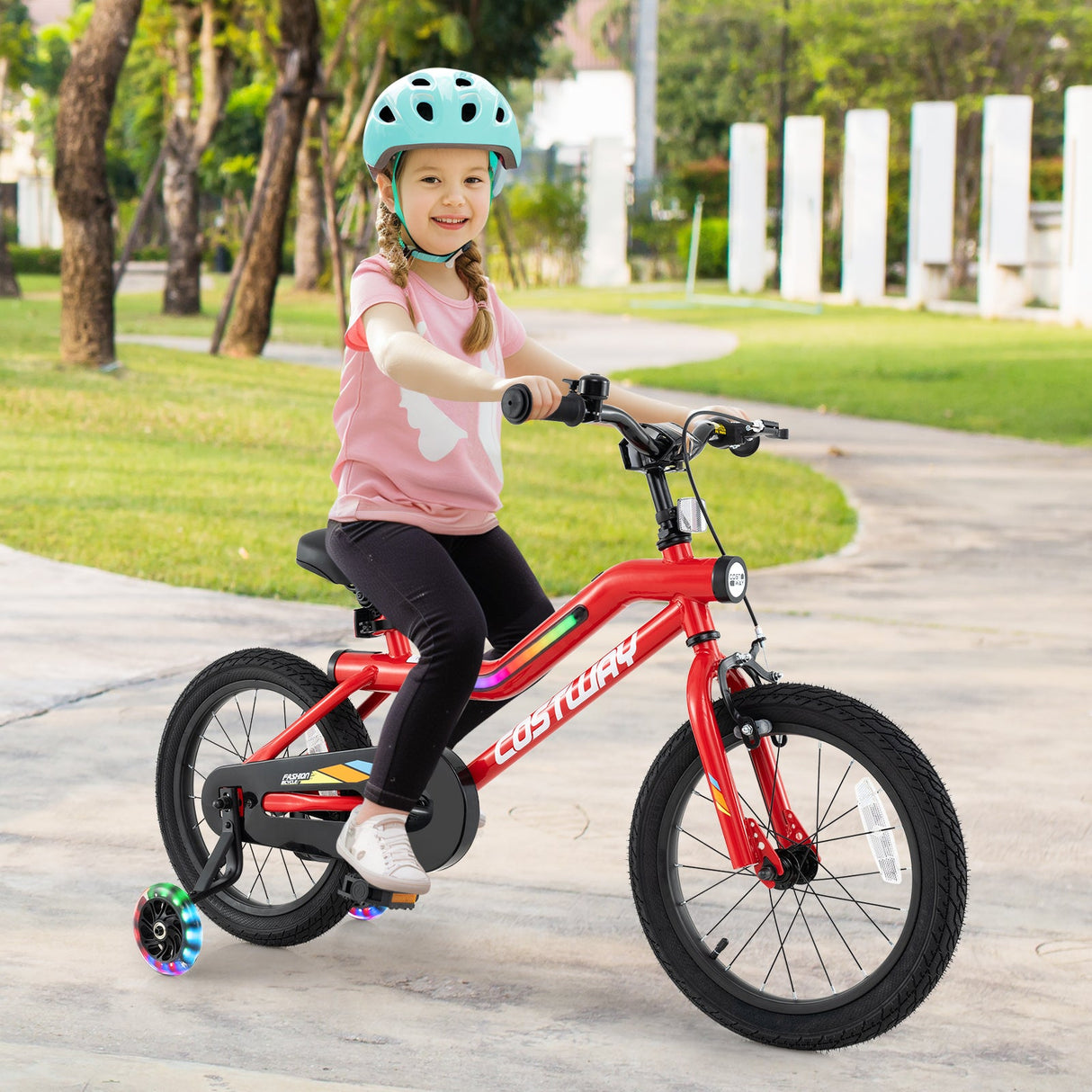 Bicicleta infantil de 18 pulgadas con luces LED, de acero al carbono ajustable para niños de 4 a 8 años - 18 pulgadas