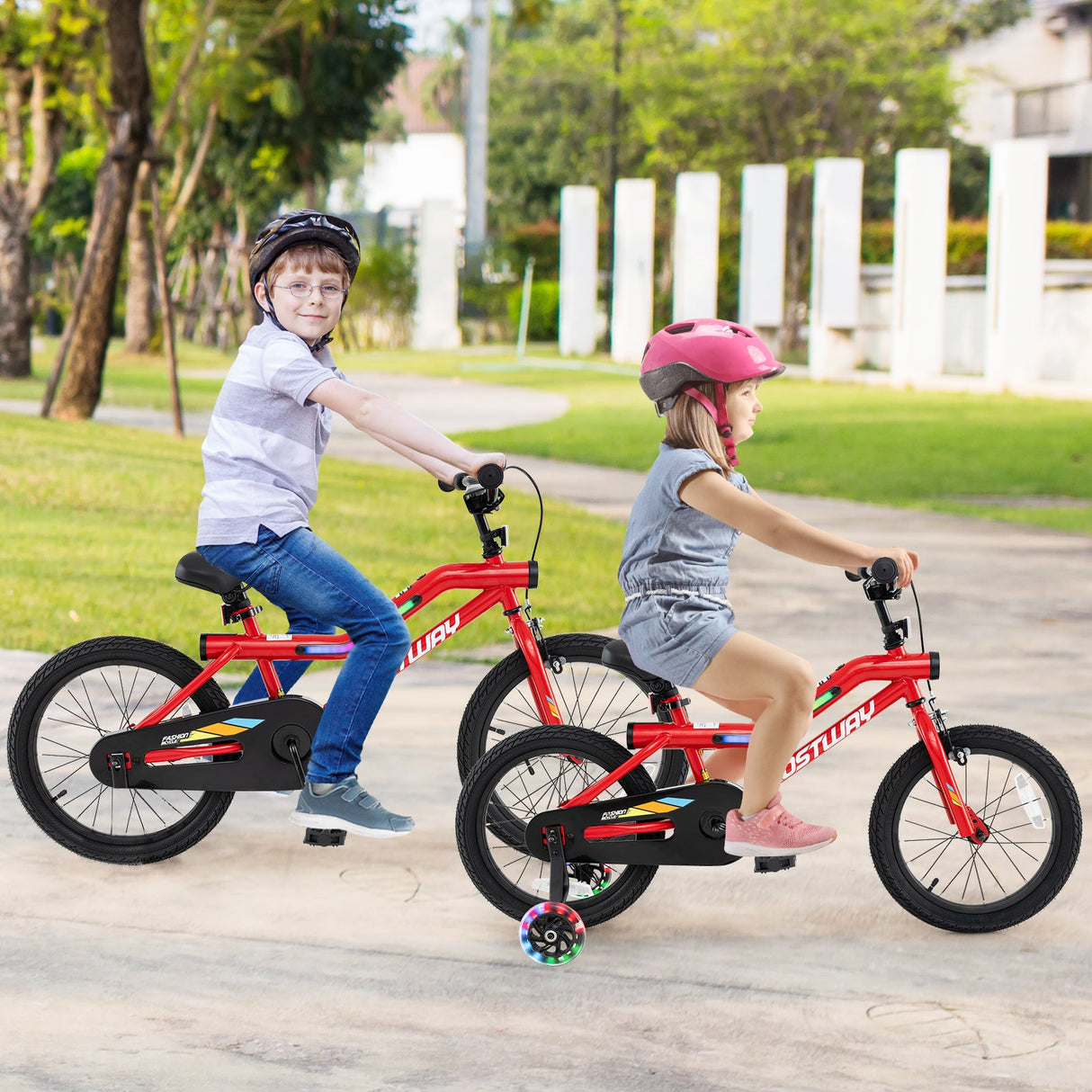Bicicleta infantil de 18 pulgadas con luces LED, de acero al carbono ajustable para niños de 4 a 8 años - 18 pulgadas