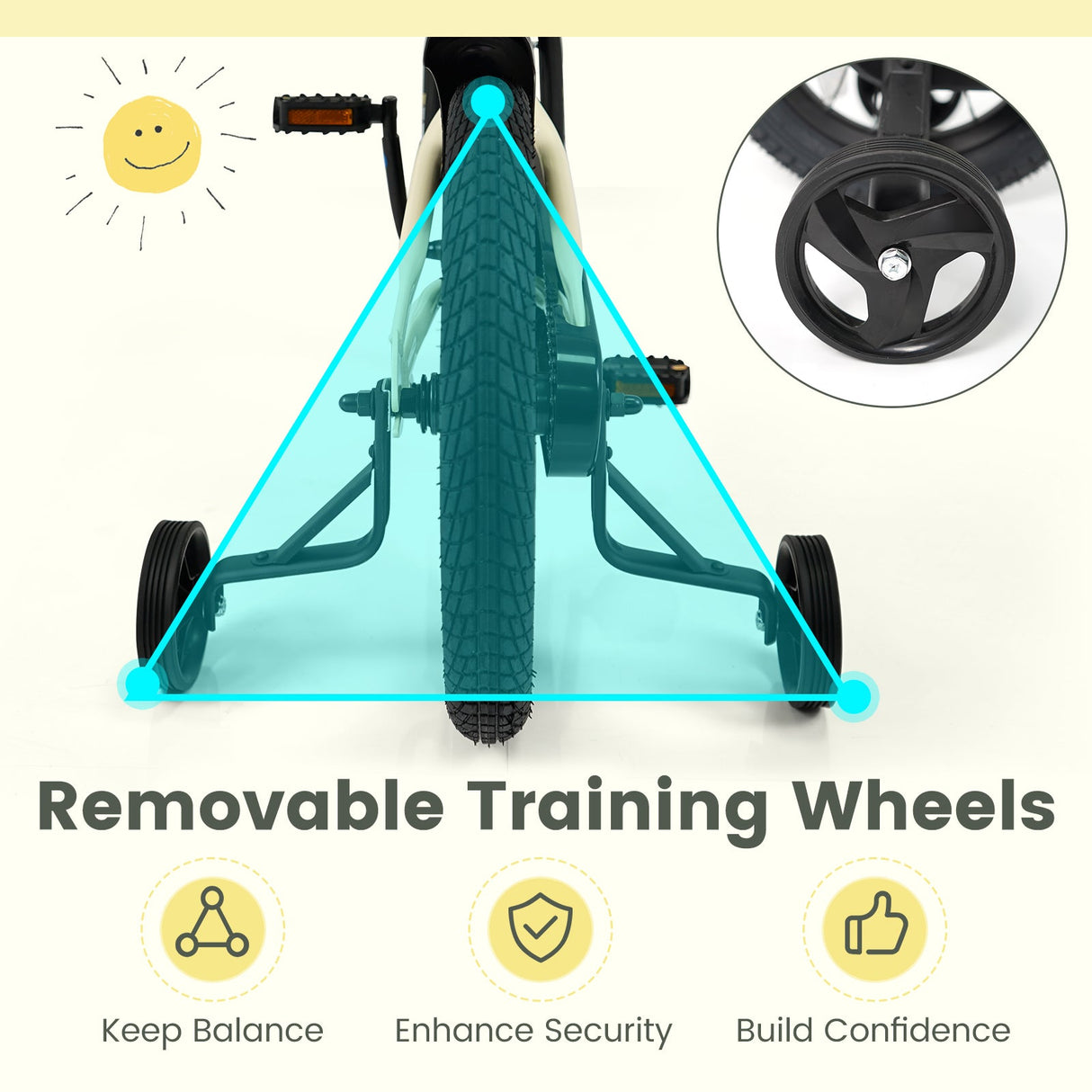 Bicicleta deportiva de 14 pulgadas para niños con ruedas de entrenamiento extraíbles