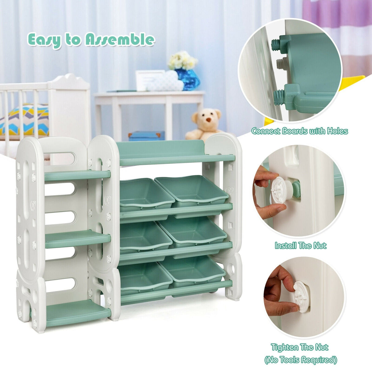 Organizador de almacenamiento de juguetes para niños con cubos y estante multicapa para dormitorio o sala de juegos