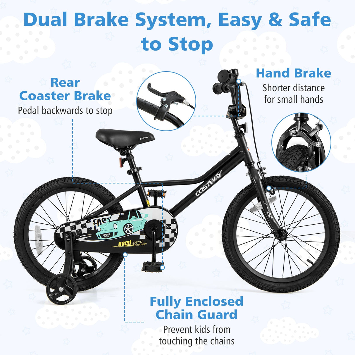 18 Inch Kids Bike Adjustable for 4-8 Years Old with Low-Step Frame