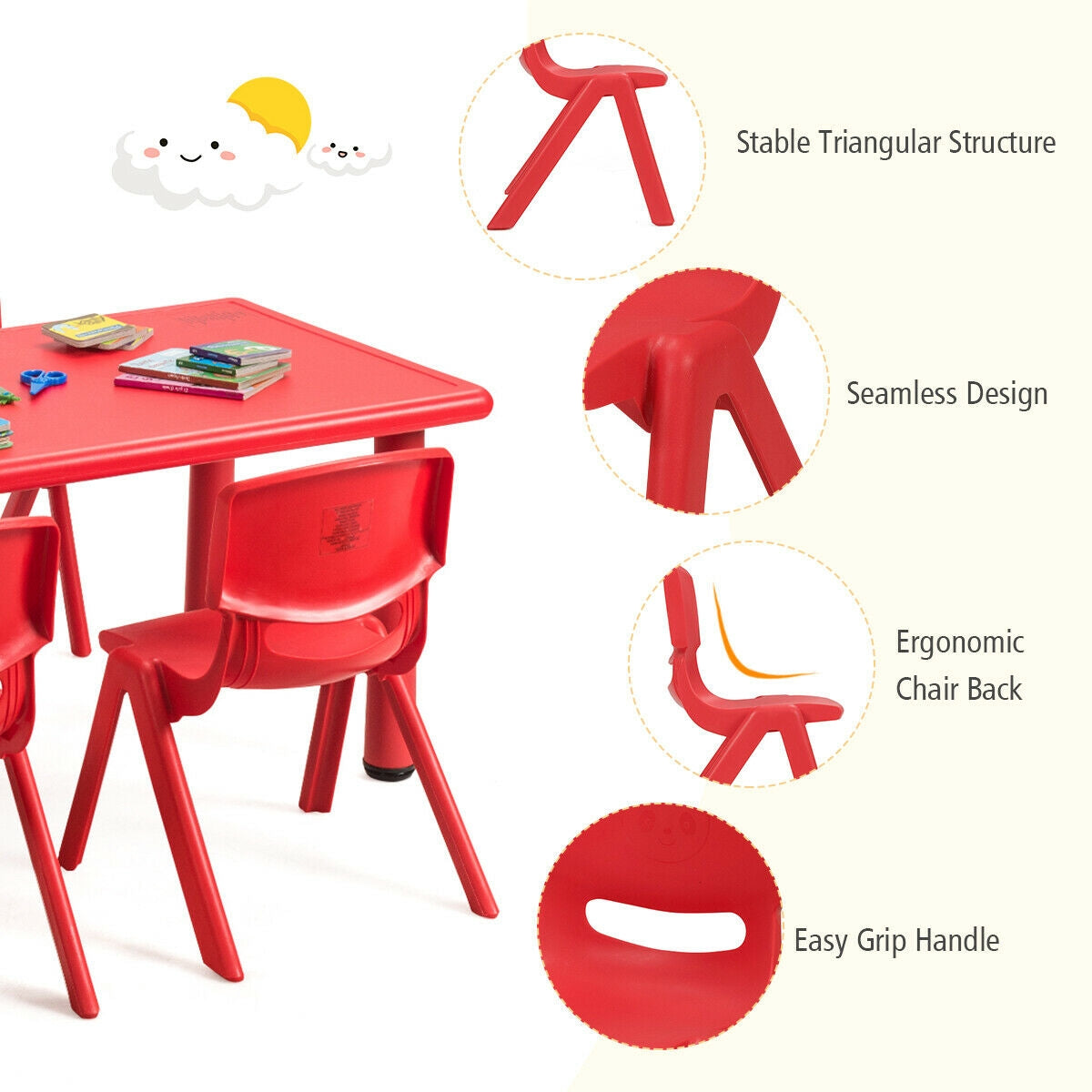 Paquete de 4 sillas apilables de plástico para niños para aulas