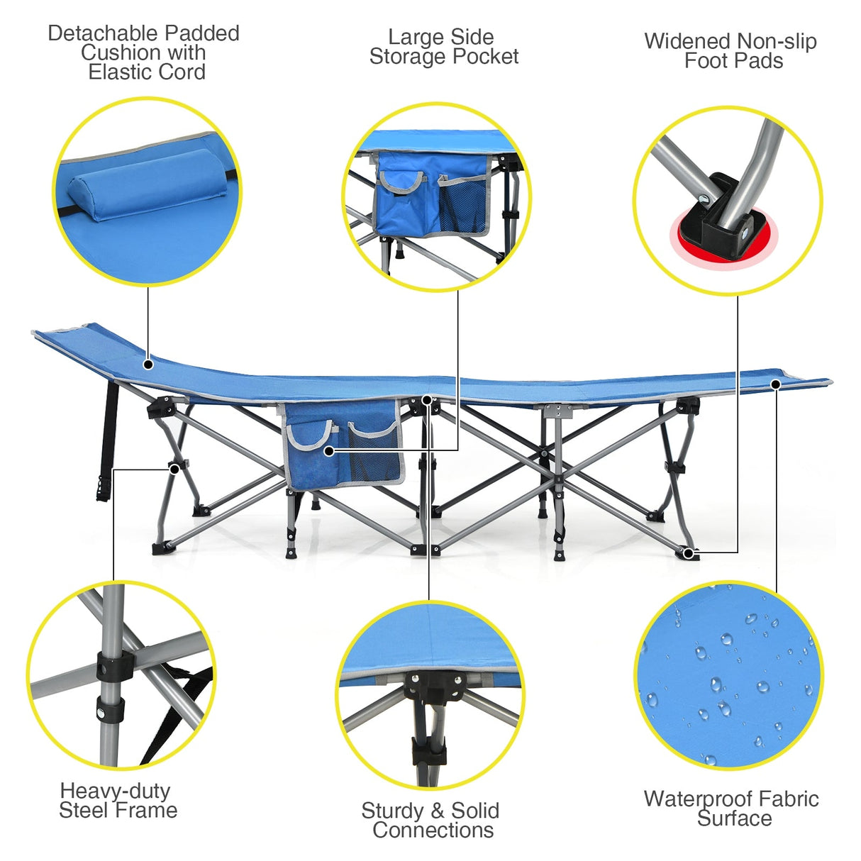 Catres Plegables de Camping con Bolsillo Lateral y Reposacabezas Desmontable