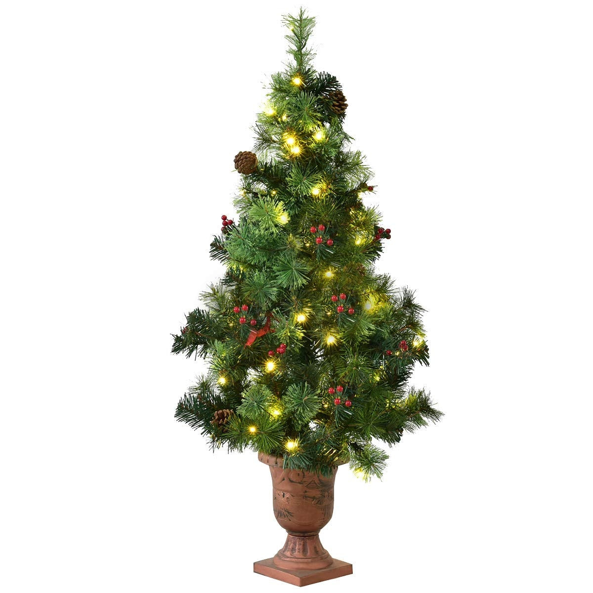 Árbol de Navidad LED con bayas rojas y piñas