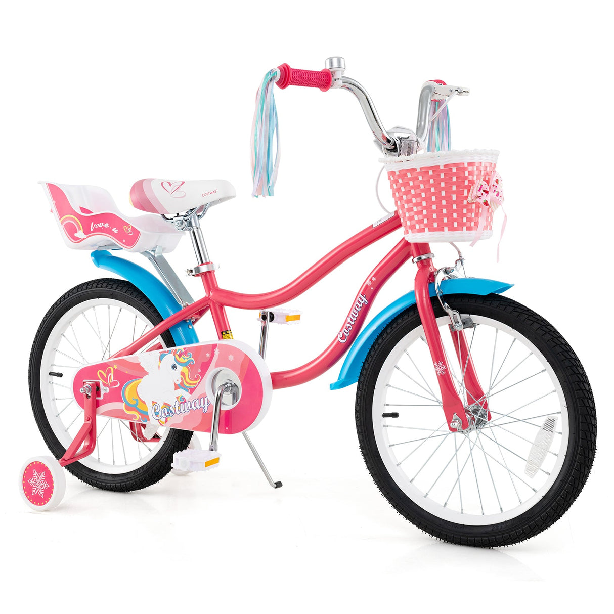 Bicicleta de 16 pulgadas para niñas de 4 a 7 años con asiento para muñecas y ruedas de entrenamiento