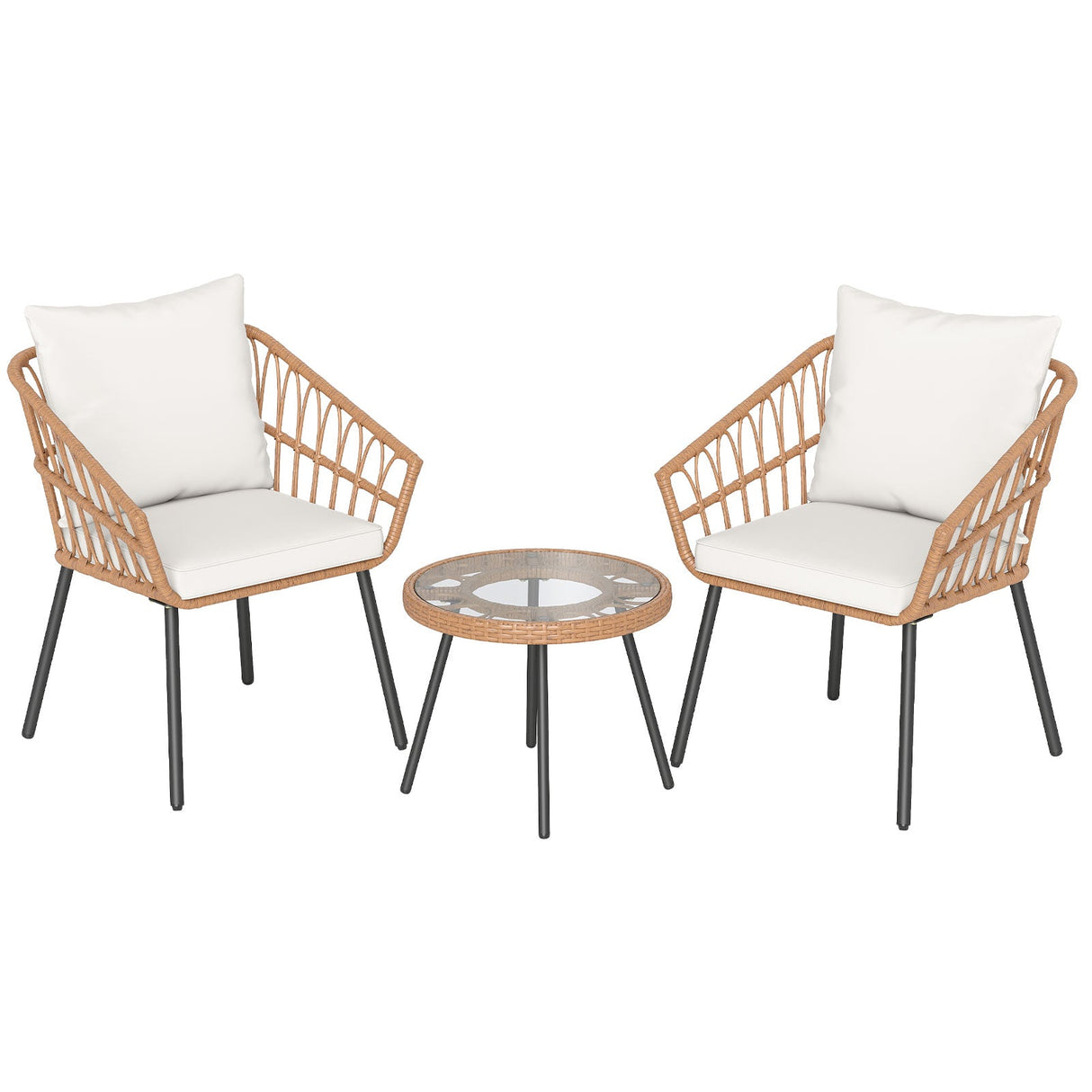 Juego de bistro de 3 piezas para patio con estructura de metal de alta resistencia - Beige