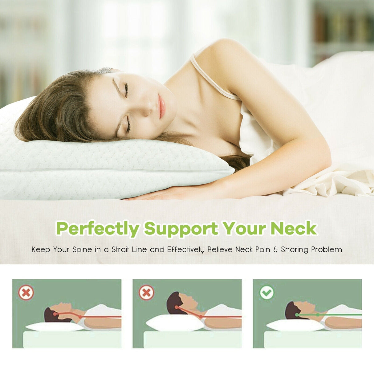 Juego de 2 almohadas de espuma viscoelástica triturada de 28 x 18 pulgadas con funda refrescante de bambú