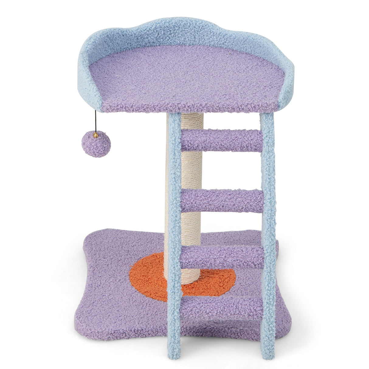 Árbol para gatos de peluche de mohair de 19 pulgadas con escalera y pelota con cascabel-Morado