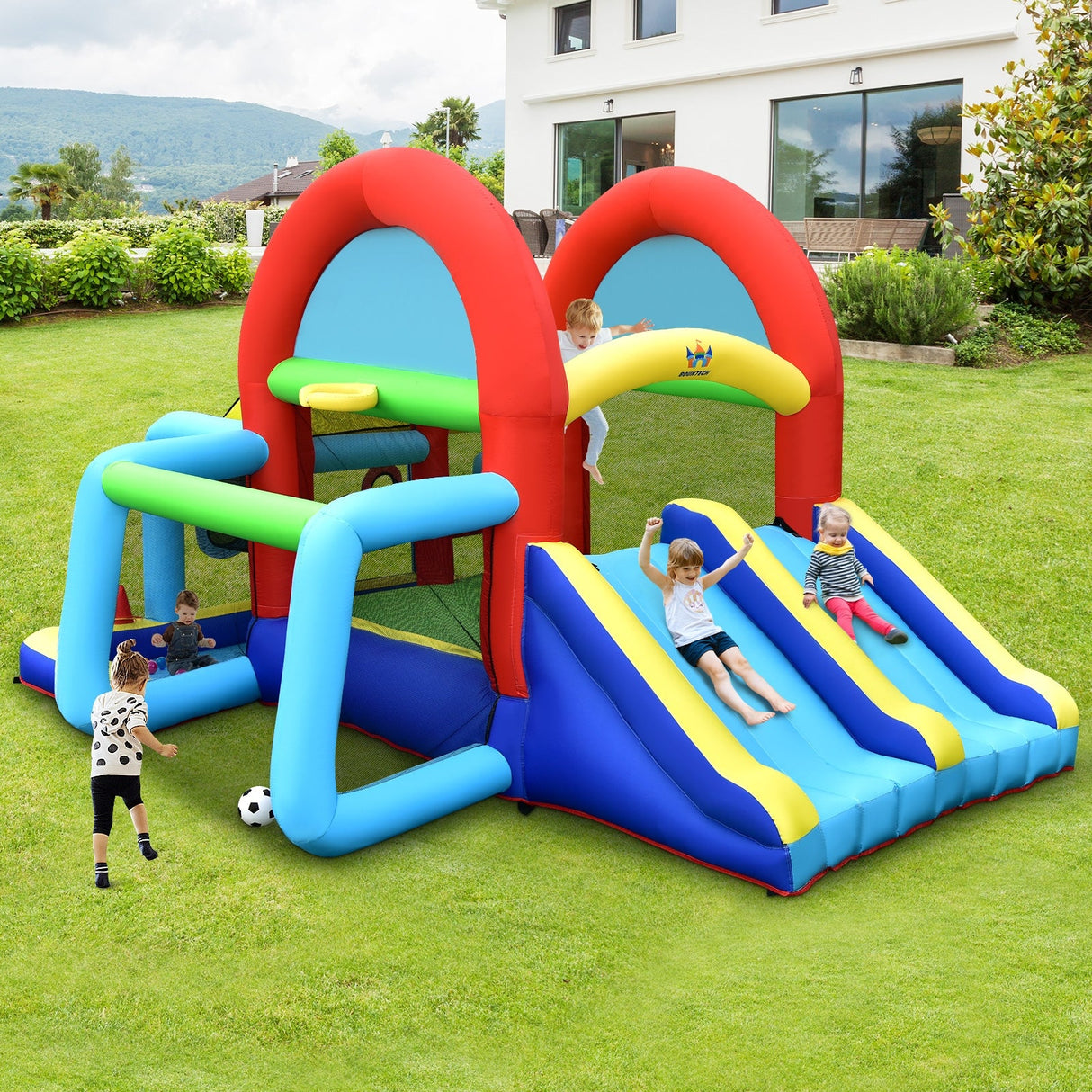 Castillo hinchable con toboganes dobles y soplador de 480W