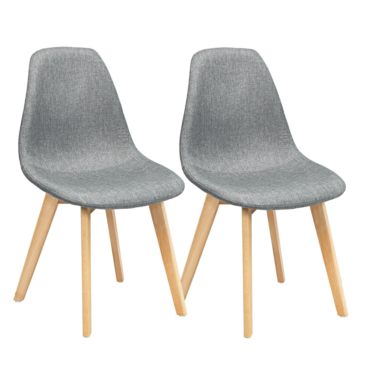 2 Pieces Modern Dining Chair Set with Wood Legs and Fabric Cushion Seat