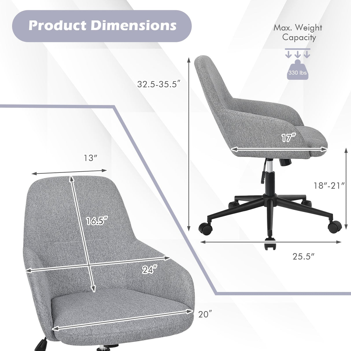 Sillón de oficina de tela con respaldo basculante-Gris