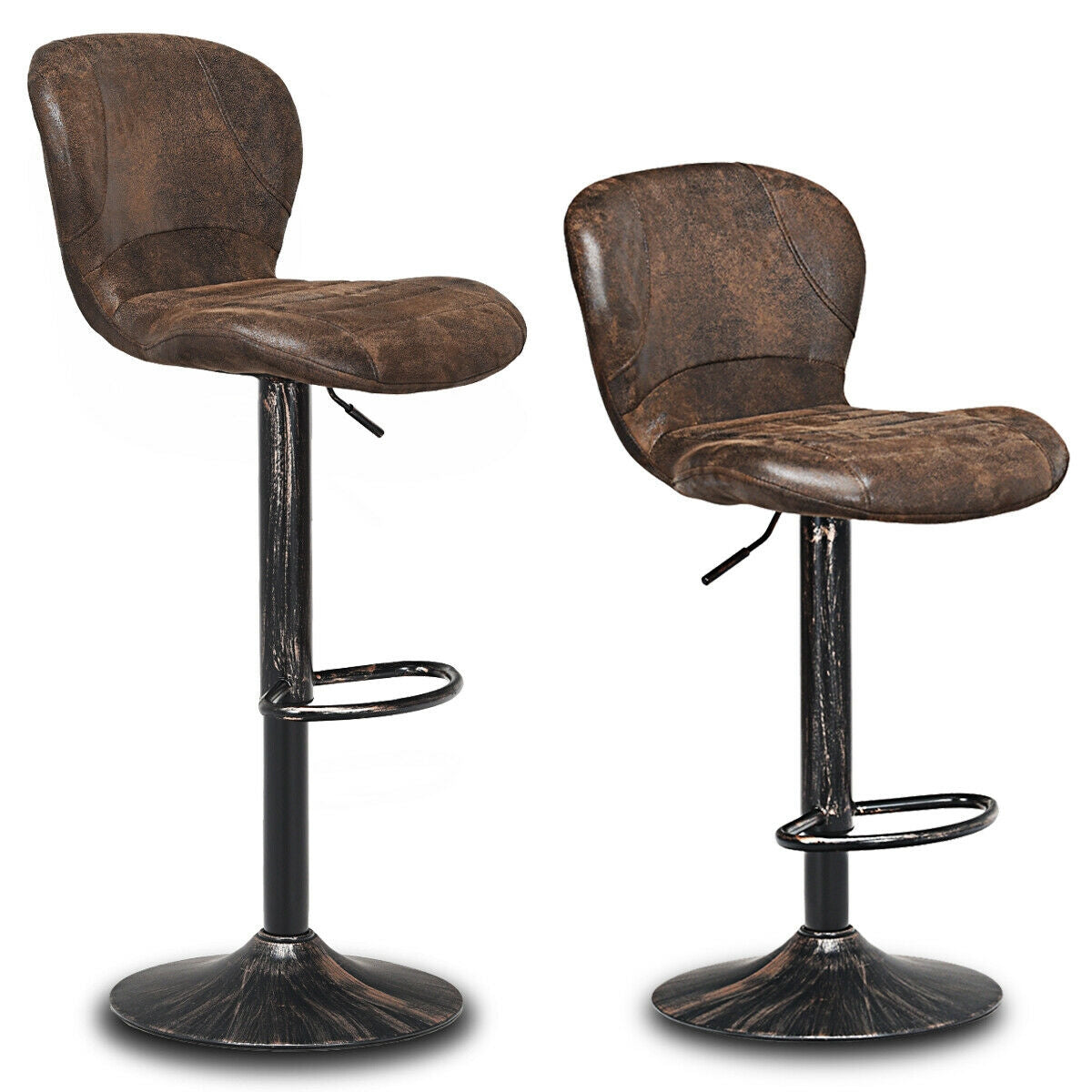 Juego de 2 taburetes de bar ajustables giratorios con tela termoadhesiva