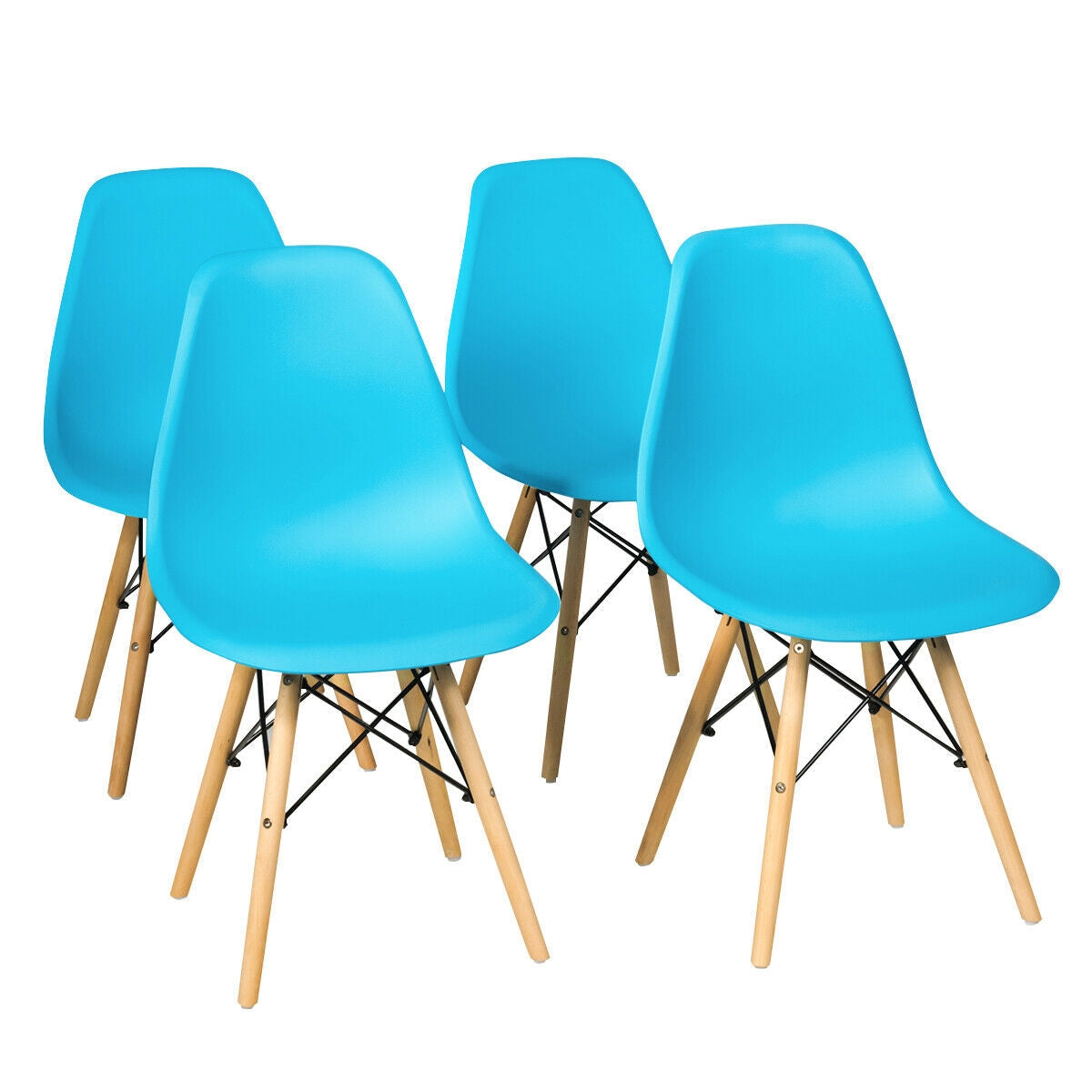 Juego de 4 sillas de comedor modernas sin brazos con patas de madera