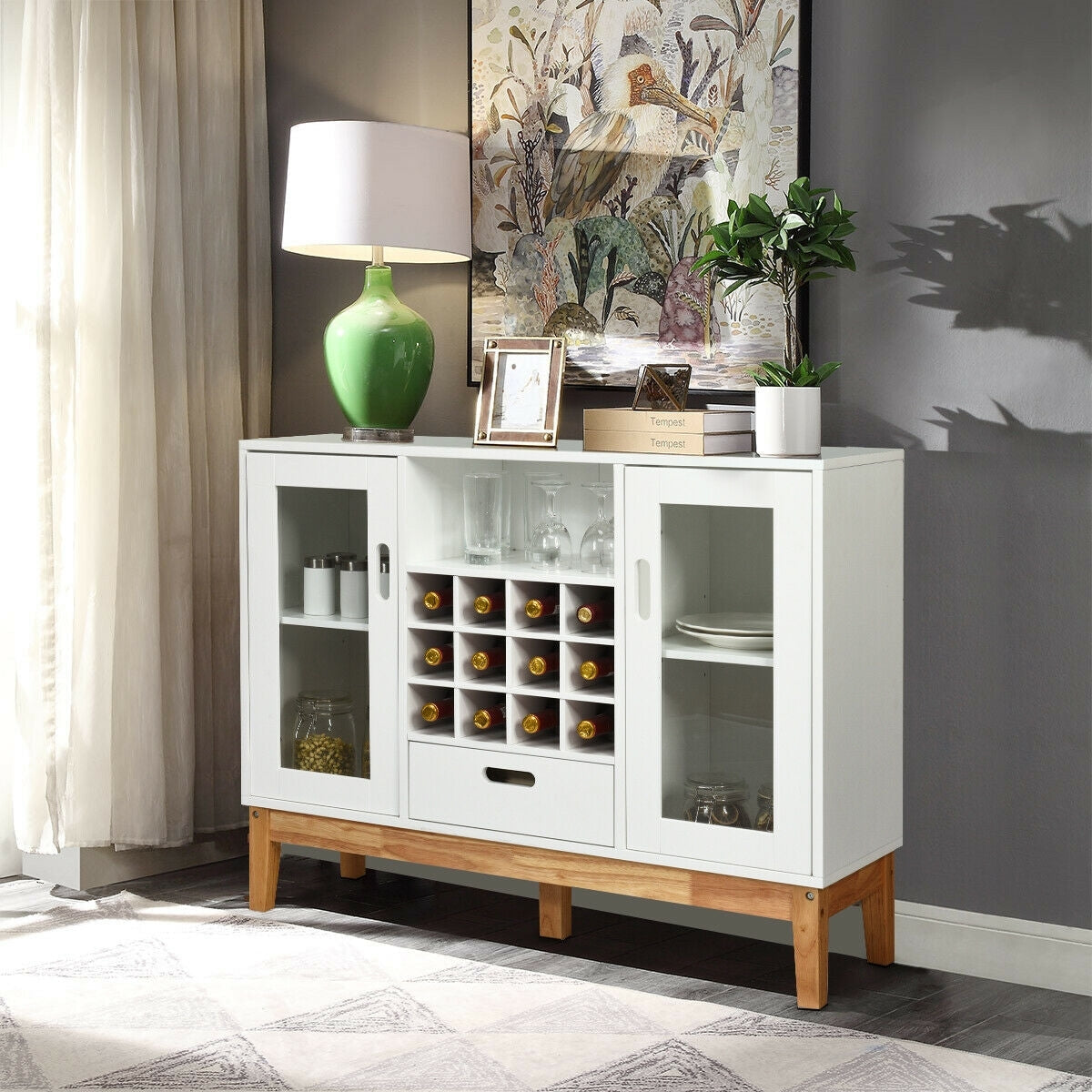 Mueble de almacenamiento de vino de madera Aparador Consola Buffet Servidor - Blanco