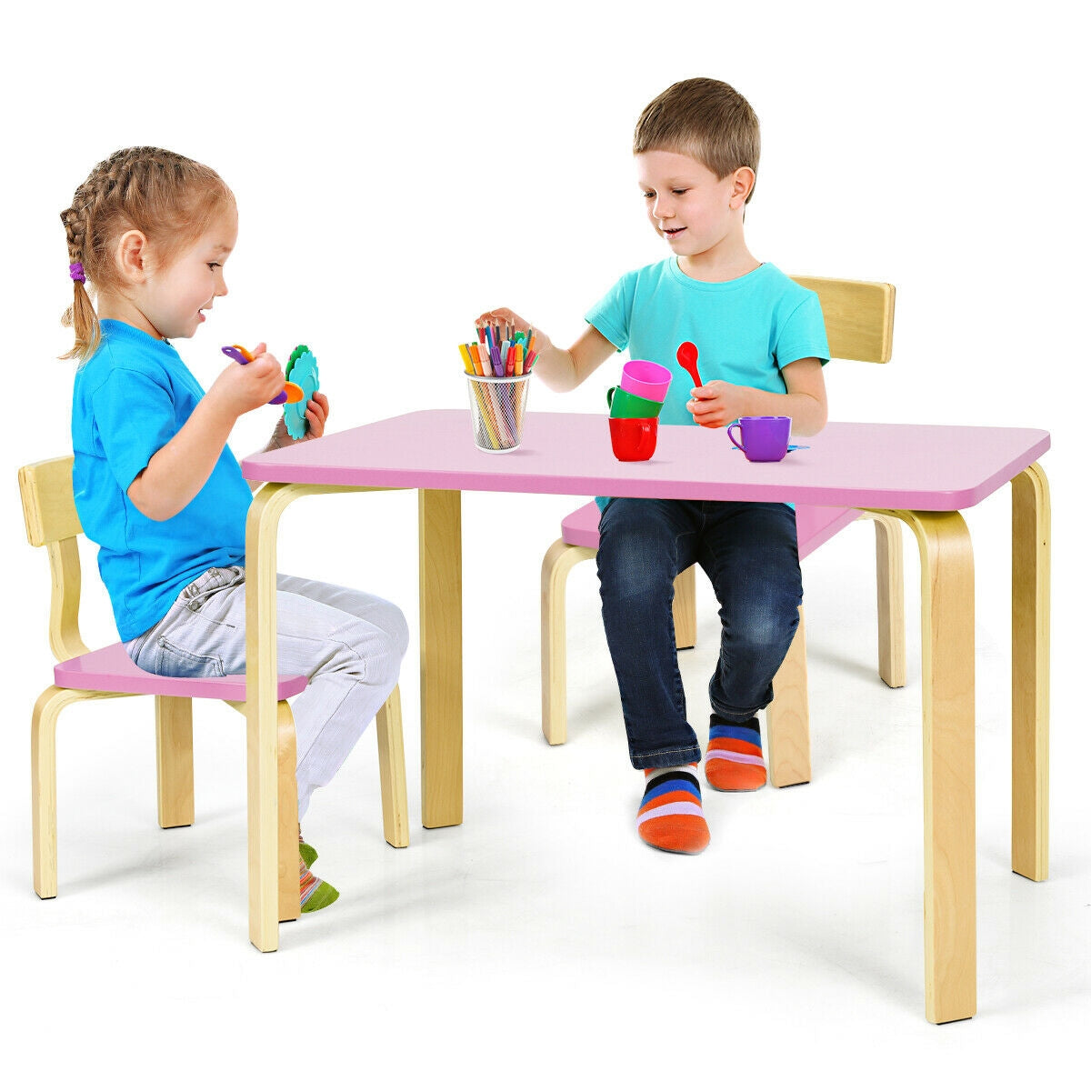 Juego de mesa y 2 sillas de madera de 3 piezas para niños
