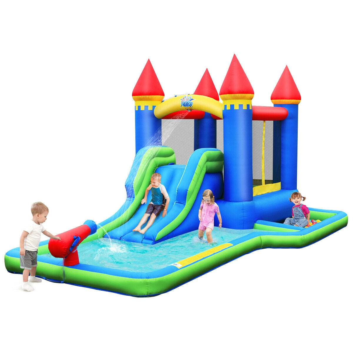 Casa inflable para niños con tobogán de agua sin soplador